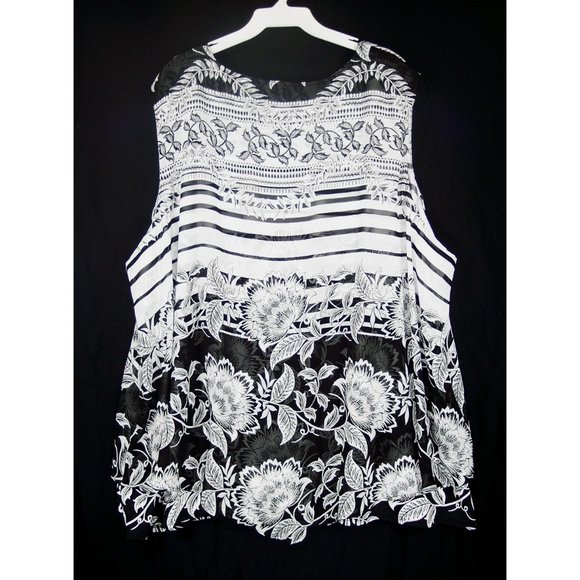 NEW Avenue 30/32 Floral Striped Layered Tank Top Black & White - Picture 14 of 16